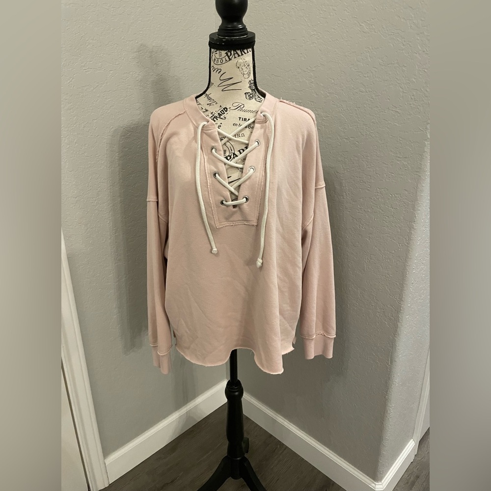 Aerie Lace-Up Blush Pink Women's Sweatshirt